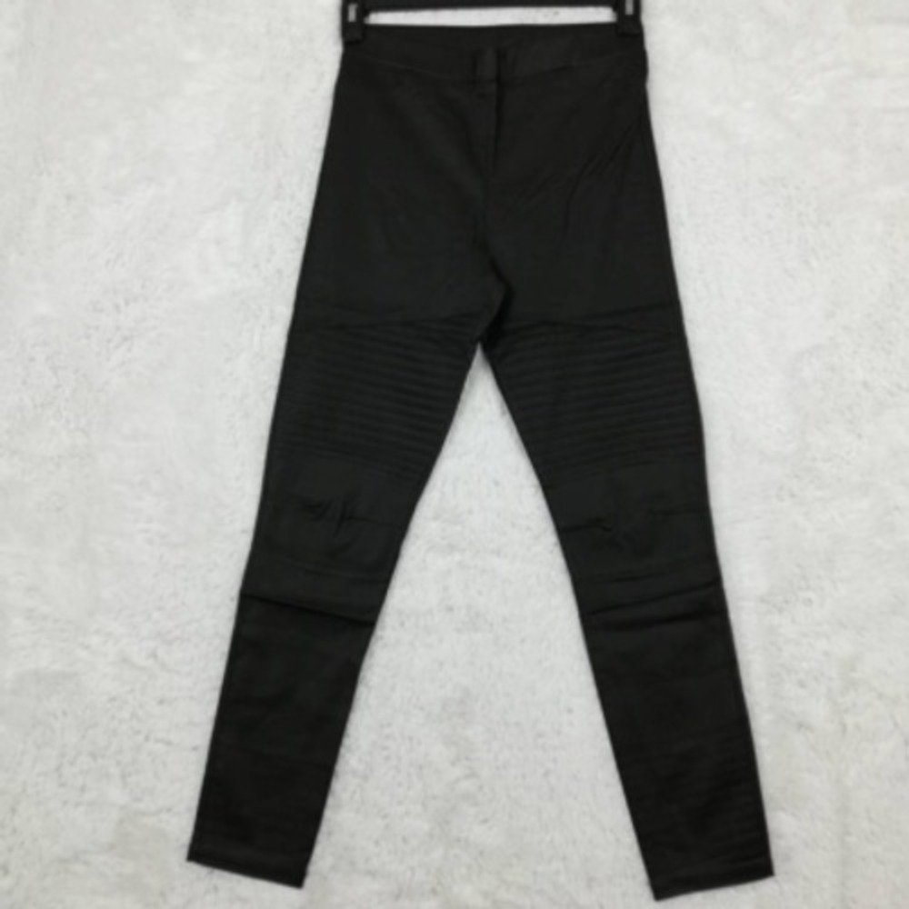 Oober Swank Pants Womens Moto Leggings Black Mid Rise Pull On Stretch L New